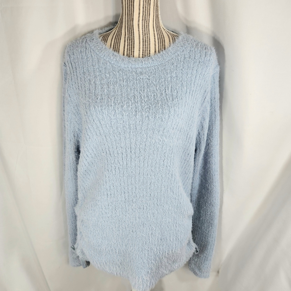 Rue 21 NEW Blue Eyelash Knit Long Sleeve Side Ruching Fuzzy Sweater Plus Size 2X